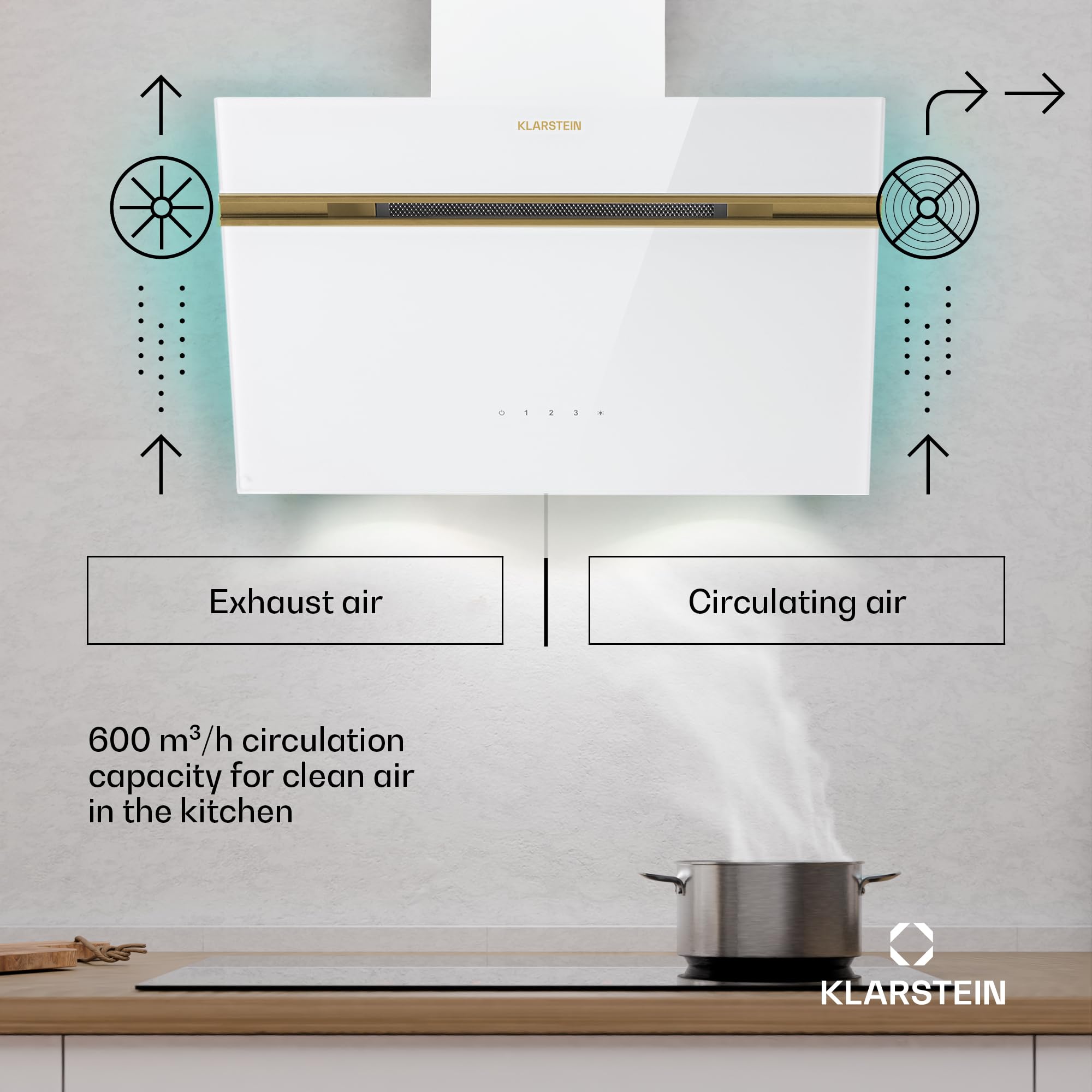 Klarstein Alina 90 Angled Cooker Hood - 600m³/h Air Flow, Touch Panel, LED Backlighting, Quiet 63dB, Energy Class A, 90cm Extractor Hood, Black