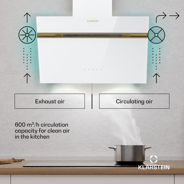 Klarstein Alina 90 Angled Cooker Hood - 600m³/h Air Flow, Touch Panel, LED Backlighting, Quiet 63dB, Energy Class A, 90cm Extractor Hood, Black
