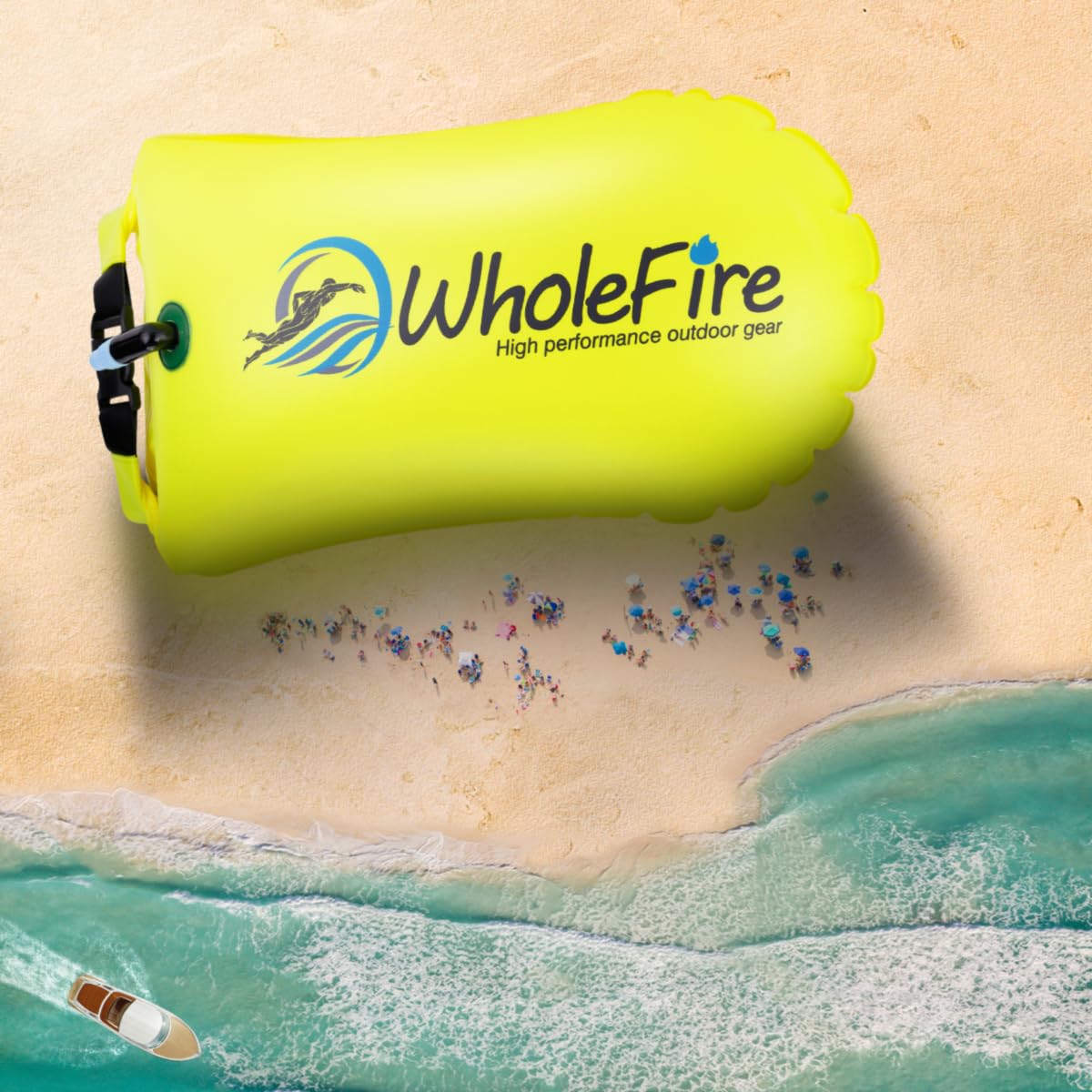 WholeFire 20L Swim Buoy Waterproof Inflatable Dry Bag Swim Safety Float for Water Sports, Open Water Swimmers, Triathletes, Kayakers and Snorkelers