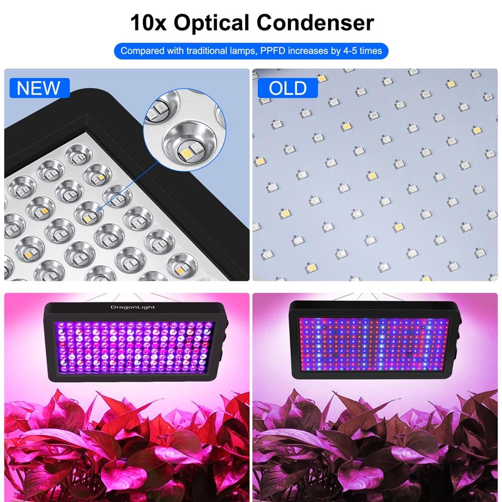 2024 Newest BW2000 LED Grow Lights Double Chips Full Spectrum with 3-Metre Cable for Greenhouse and Indoor Plant Veg and Flower Growing[Black]