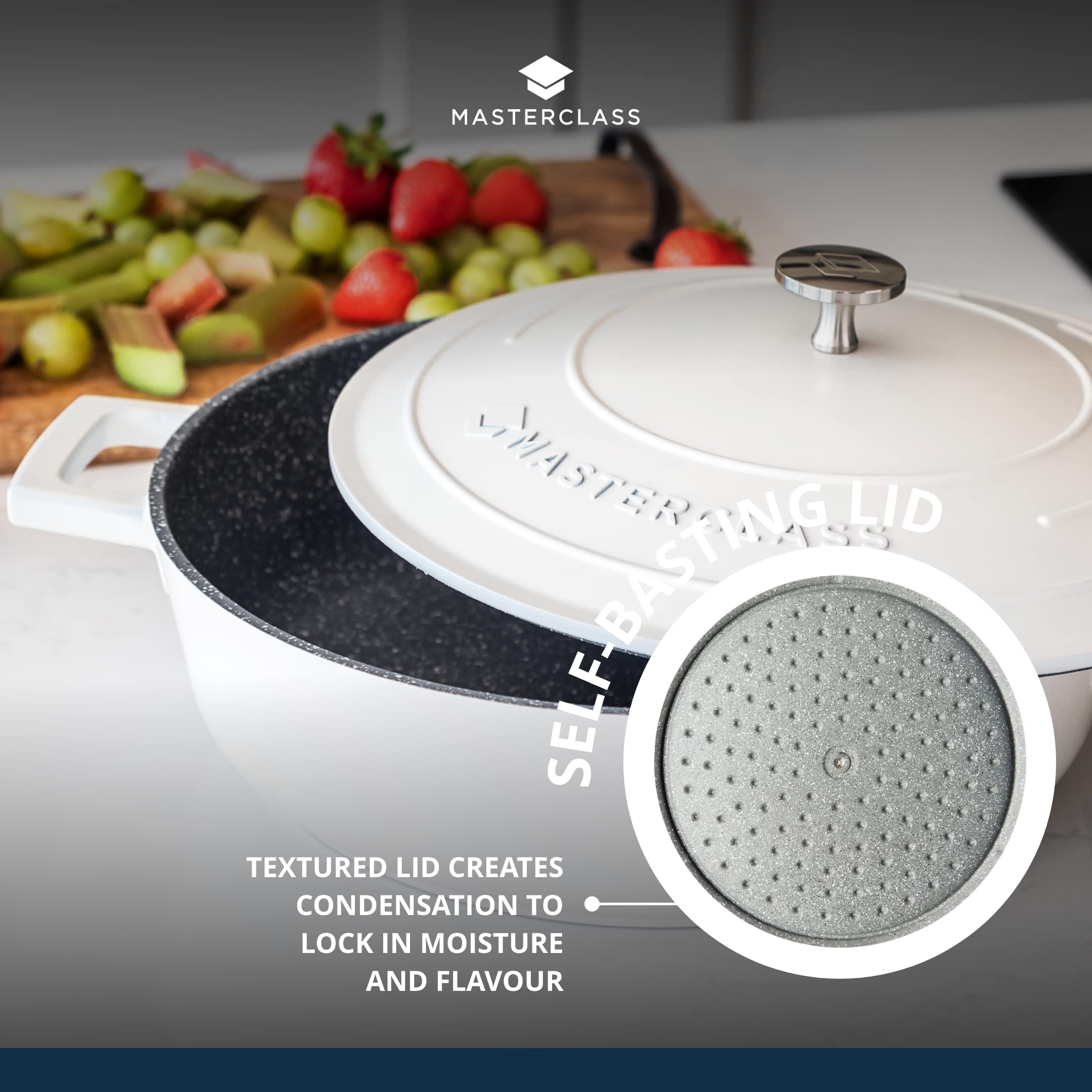 MasterClass Casserole Dish With Lid, Medium 4L/24 cm, Lightweight Cast Aluminium, Induction Hob And Oven Safe, Black