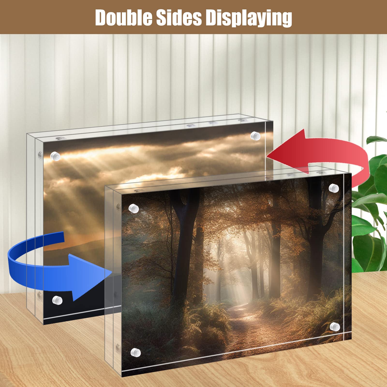 EGOFINE 8x6 Acrylic Frames 4 Pack, 20mm Thicker Frameless Clear Picture Frames, Double Sided Magnetic Picture Frames, Free Standing Desktop Display