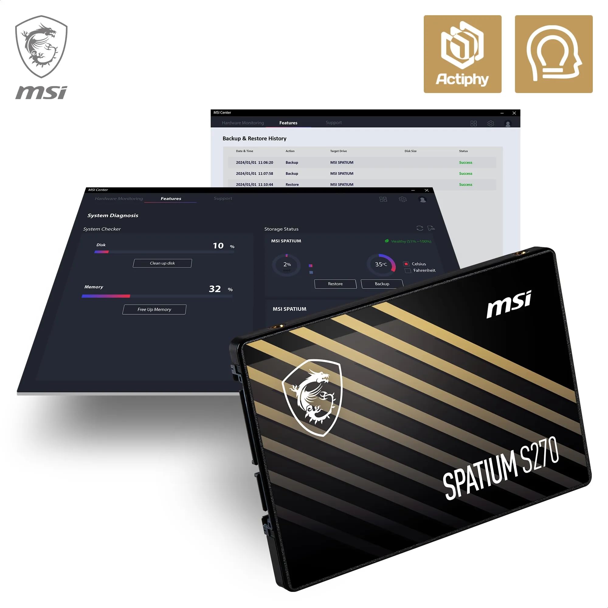 MSI SPATIUM S270 SSD 480GB - SATA 3 2.5" Solid State Drive, 500MB/s Read & 450MB/s Write, 3D NAND, Built-In Data Security, MSI Center - 5 Year Warranty (250 TBW)