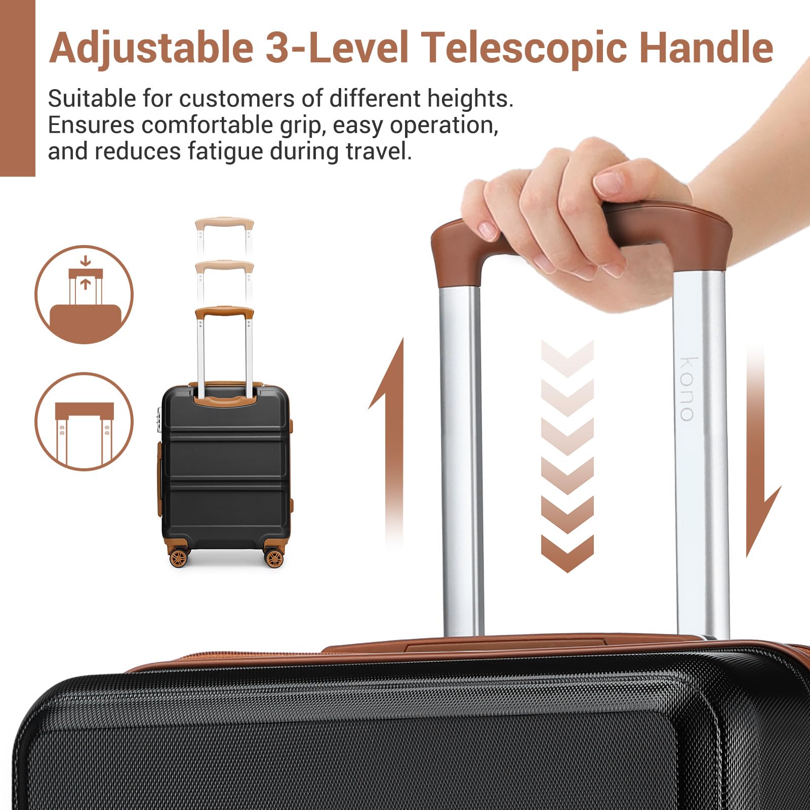 Kono Fashion Hand Luggage Lightweight ABS Hard Shell Trolley Travel Suitcase