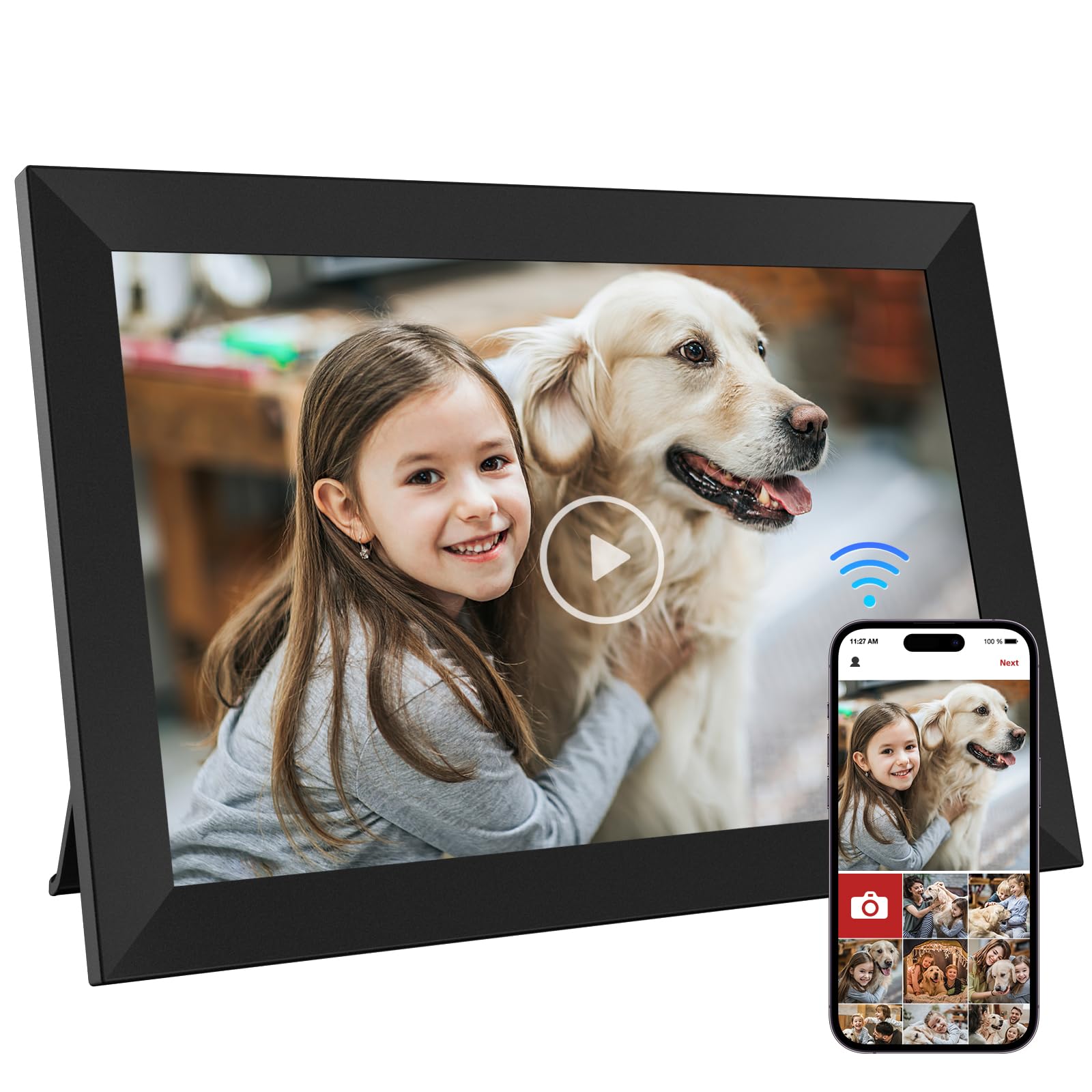 10.1 Inch WiFi Digital Photo Frame Built in 32GB Memory, 1280x800 IPS LCD Touchscreen, Auto-Rotate and Audio, Quick and Easy Share Photos or Videos via the Frameo App, the Best Choice for Gifting