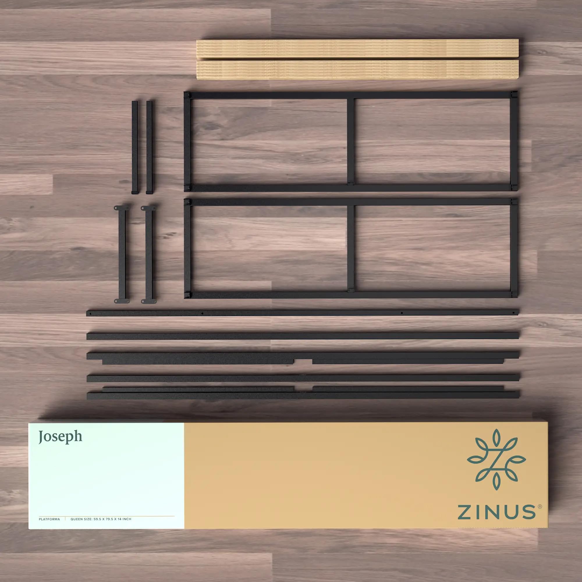 Zinus Arnav Super King Bed frame - Bed 180x200 cm - 26 cm Height - Metal bed frame with Wood slat support - Black
