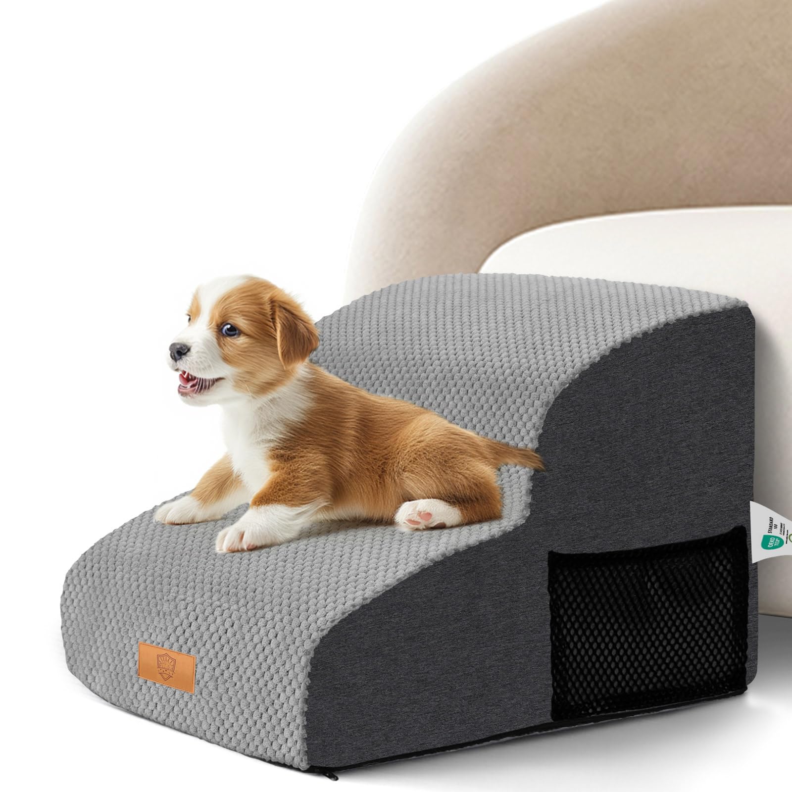 Masthome Dog Steps, 2-Step High Density Foam Dog Steps for Bed Sofa, Non-Slip Pet Ramp with Removable Washable Cover,Pet Stairs for Small Dogs Cats,