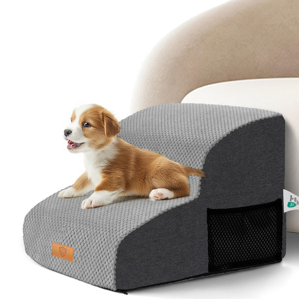Masthome Dog Steps, 2-Step High Density Foam Dog Steps for Bed Sofa, Non-Slip Pet Ramp with Removable Washable Cover,Pet Stairs for Small Dogs Cats,