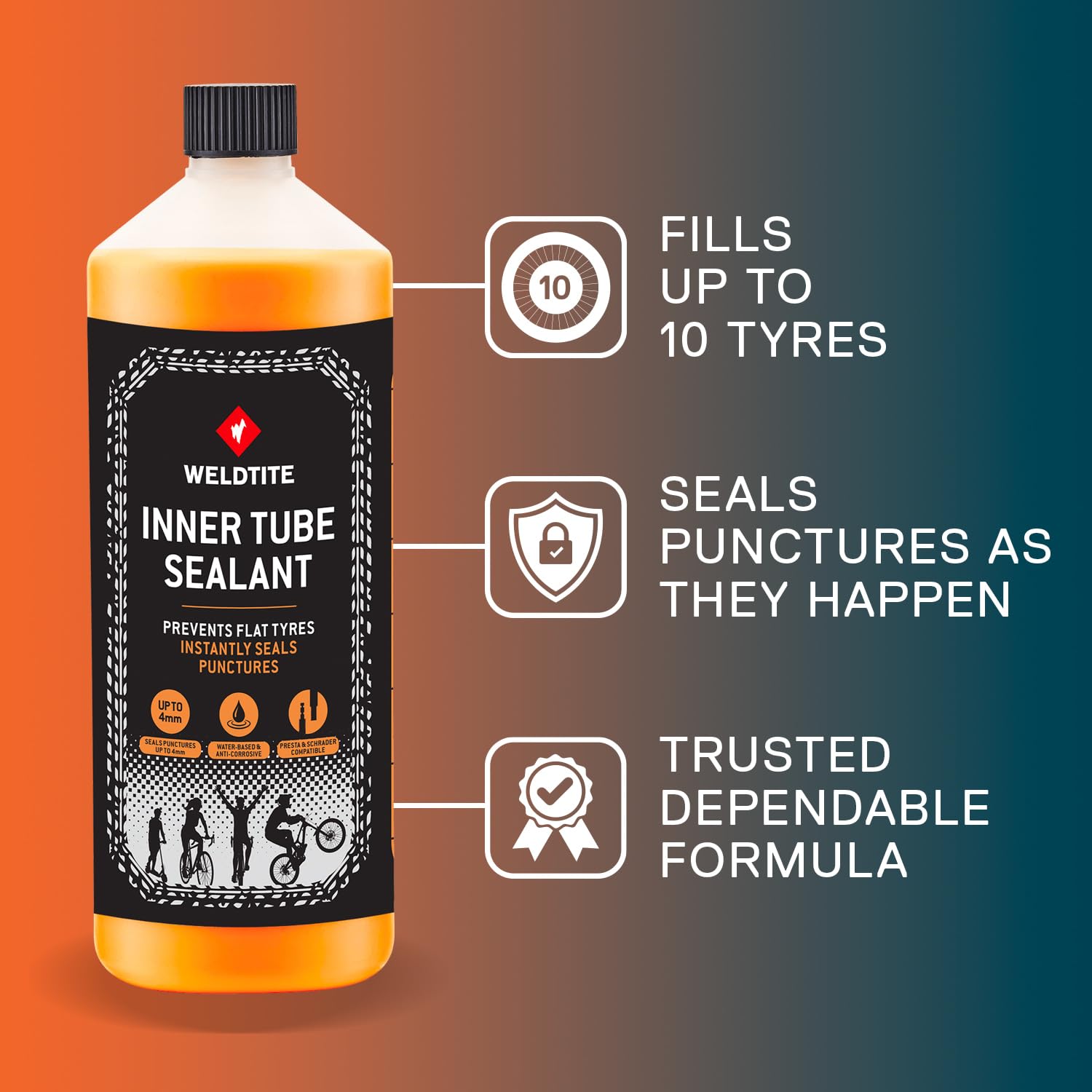 Weldtite Inner Tube Sealant - Instantly Seals Punctures - Suitable for Freezing Conditions, 250 ml