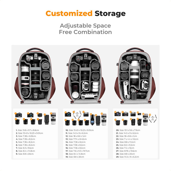 K&F Concept Camera Backpack,Hardshell DSLR Photography Camera Bag with 15-15.6 Inch Laptop Compartment Waterproof Camera Case Compatible for Canon/Nikon/Sony/DJI Mavic Drone