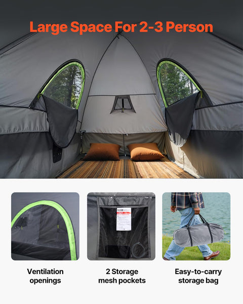VEVOR Waterproof PU2000mm Spacious Double Layer Design, SUV Camping Tent with Shade Awning and Mesh Windows, Includes Rainfly and Storage Bag