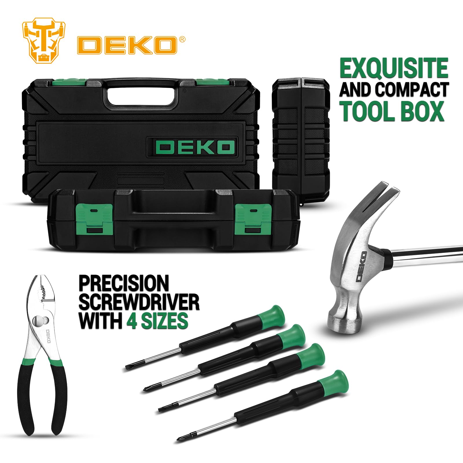DEKO Tool Kit Set Box 62 Piece Home Repair DIY Tools Basic Hand Toolbox Sets for Home