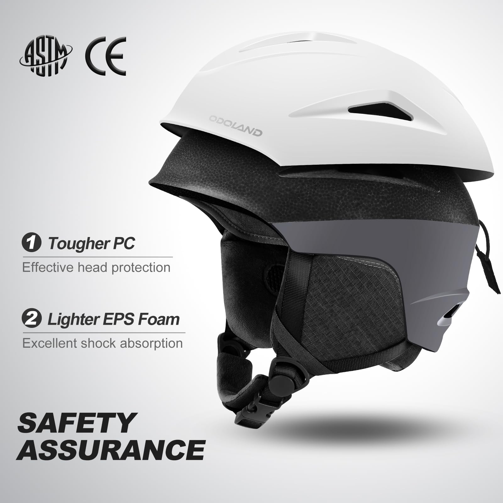 Odoland Snow Ski Helmet with Goggles Set - Adjustable Sport Helmet with Protective Glasses for Men and Women- Windproof Adult and Youth Skiing Gear