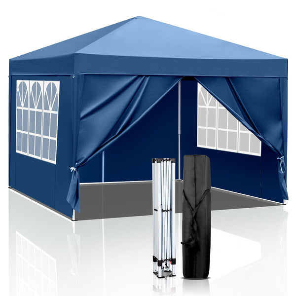 Outopee 3m x 3m Ez Pop Up Canopy Tent with 4 SideWalls, Outdoor Gazebo Portable Instant Canopy for Commercial Events, Party, Backyard BBQ, Camping, Blue