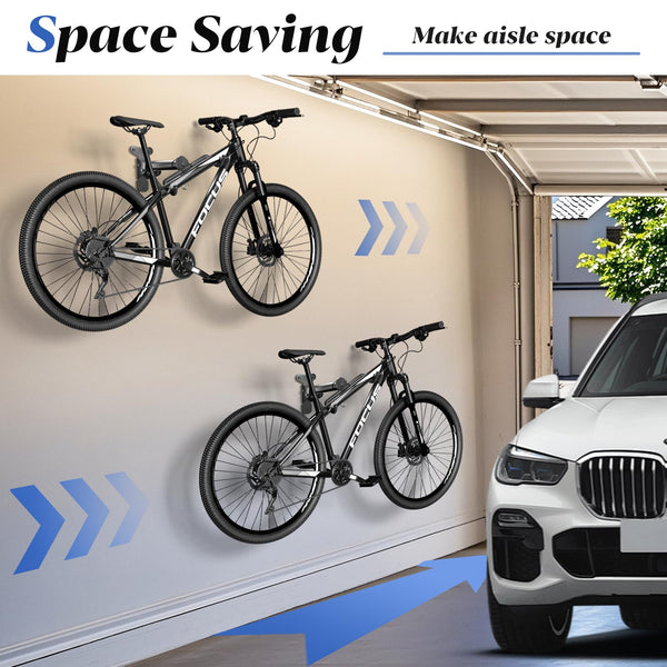 Bike Wall Mount, Bicycle Holder, Foldable Bike Rack, Adjustable Distance, with Helmet Hook, Bike Storage Rack for Garage and Indoor