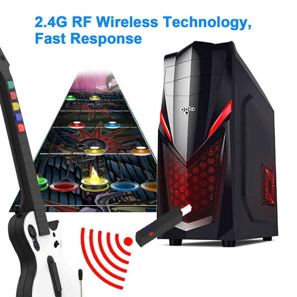 NBCP Wireless Guitar Controller for PC & PS3 - Guitar Hero 3/4/5 & Rock Band 1/2 Games - With Straps & Wireless Dongle, White