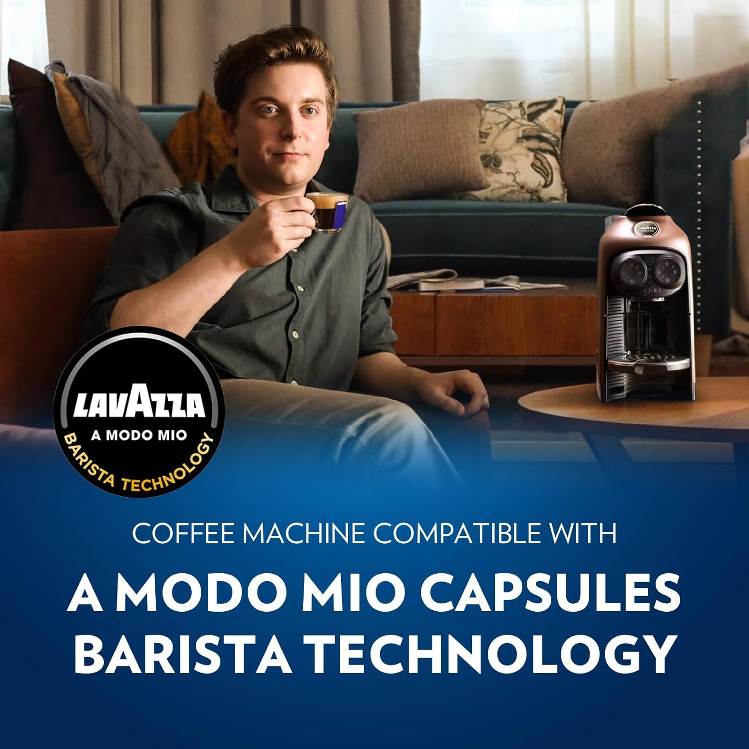 Lavazza, A Modo Mio Tiny Eco, Coffee Capsule Machine, Compact, Compatible with A Modo Mio Coffee Pods, with Automatic Shut-Off, Removable and Adjustable Cup Rest, 1450 W, 220-240 V AC, 50-60 Hz, Black