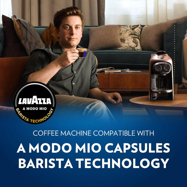 Lavazza, A Modo Mio Tiny Eco, Coffee Capsule Machine, Compact, Compatible with A Modo Mio Coffee Pods, with Automatic Shut-Off, Removable and Adjustable Cup Rest, 1450 W, 220-240 V AC, 50-60 Hz, Black