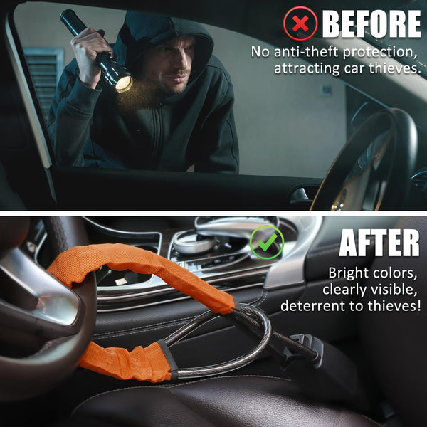 Tevlaphee Steering Wheel Lock, Steering Lock, Car Steering Wheel Locks, Steering Wheel to Seat Belt Lock, High Visibility Car Lock Anti-Theft Device, Heavy Duty, Universal Fit, 3Keys (Green)