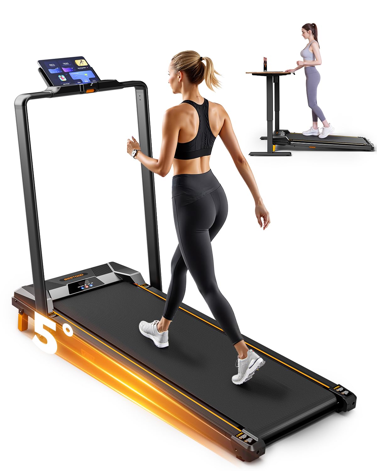 BestGod Walking Pad, 2.5-HP Quiet Under Desk Treadmill, Portable with LED Display, 150KG Capacity, Treadmill for Home/Office, Remote Control