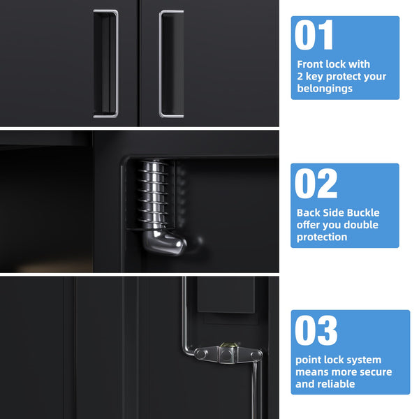 Metal Storage Cabinet with 2 Door and 3 Adjustable Shelves,140X80x40CM Steel Cabinet for Warehouse,Garage,Home,Office,Easy Assemble Required(Black/White)