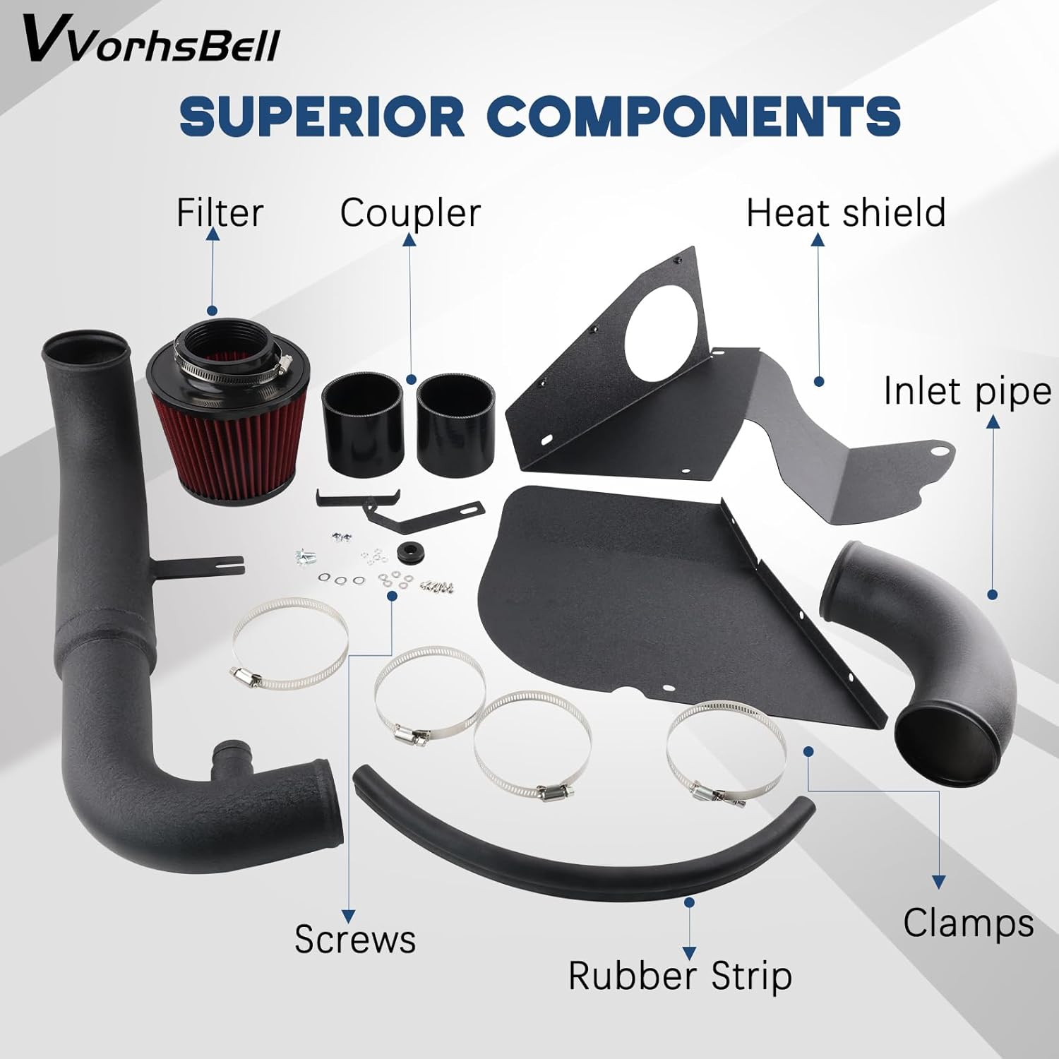 VVORHSBELL Cold Air Intake Kit Compatible with 2011-2012 VW Golf MK5/MK6 GTI/R Audi S3 8P EA113 & EA888 2.0T High Flow Aluminum Pipe + Heat Shield + Red Filter No MAF Sensor