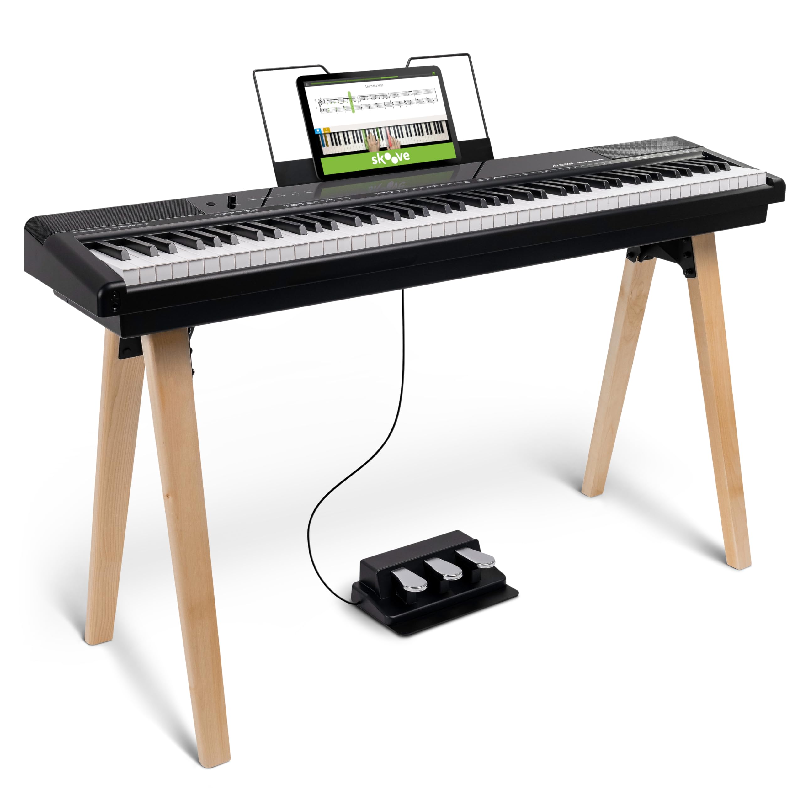 Alesis Recital Home Digital Piano with 88 Hammer Action Weighted Keys, Stand, Pedals and Lessons, Turquoise