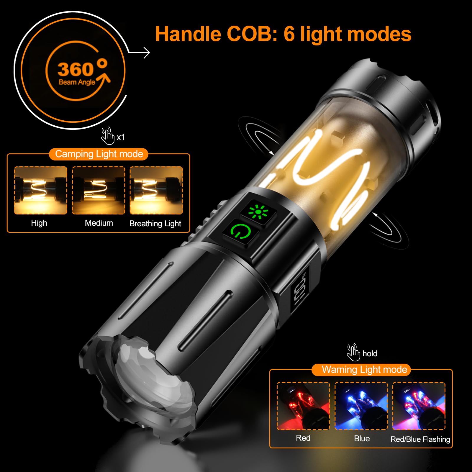 Relybo Torches Led Super Bright Rechargeable, 1000000 Lumens Flashlight Torches Battery Powered, 10 Modes Camping Torch, Powerful Torch Flash Light for Dog Walking Hiking Camping Emergency Gift