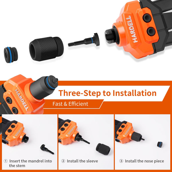 HARDELL Rivet Nut Tool, 14" Rivnut Tool with 100 Pcs Rivet Nuts and 7 Metric & Inch Mandrels M6 M8 M10, 1/4-20, 5/16-18, 3/8-16, 10-24 and Rugged Carrying Case