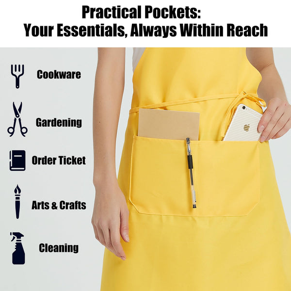 NOBONDO 12 Pack Bib Apron - Unisex Black Apron Bulk with 2 Roomy Pockets Machine Washable for Kitchen Crafting BBQ Drawing