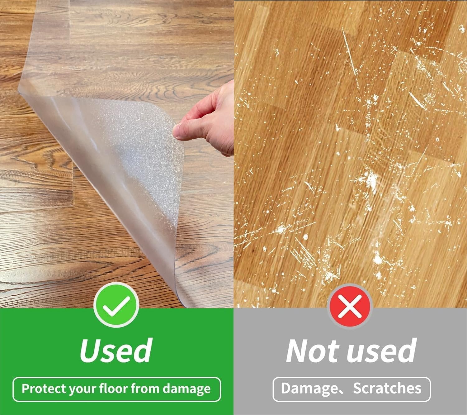 SHAREWIN Office Chair Mat for Hard Wood Floors, 150x120 cm Heavy Duty Anti-Slip Hardwood Floor Protector Rug, Easy Clean