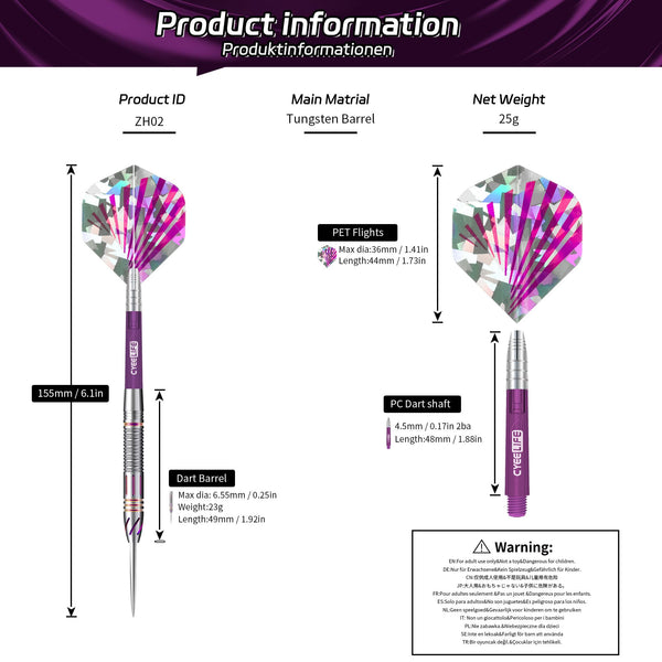 CyeeLife Tungsten Darts 23g Steel Tip,Steel Tip Darts Set with PC Shafts + Tungsten Barrels + Dart Flights + Dart Sharpener,Professional Tungsten Darts Set