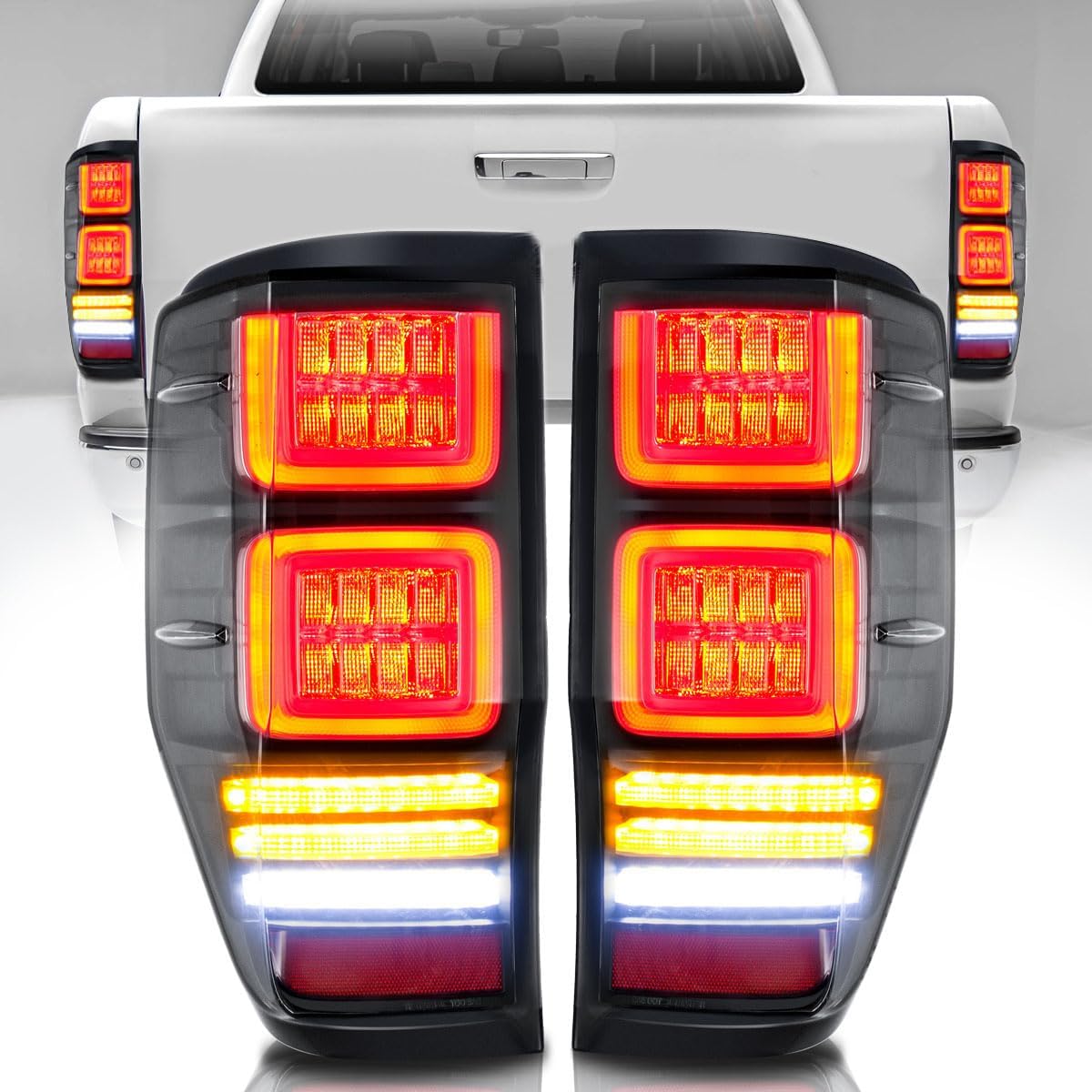 VLAND LED Tail Lights for Ranger T6 T7 T8 XL XLT Wildtrak 2012-2018 Rear Lights Lamp Assembly with Sequential Indicator (12-18 Somked)