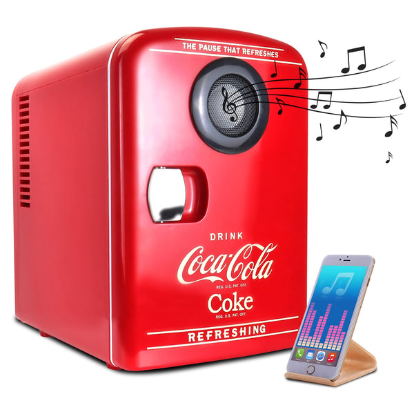 Coca Cola Mini Fridge For Bedrooms 5L Retro Vending Machine Style Cool Box 10 Can Quiet Mini Fridges with Display Window For Coke Beverages Food Drinks Home 12v Portable Cooler Box, Red