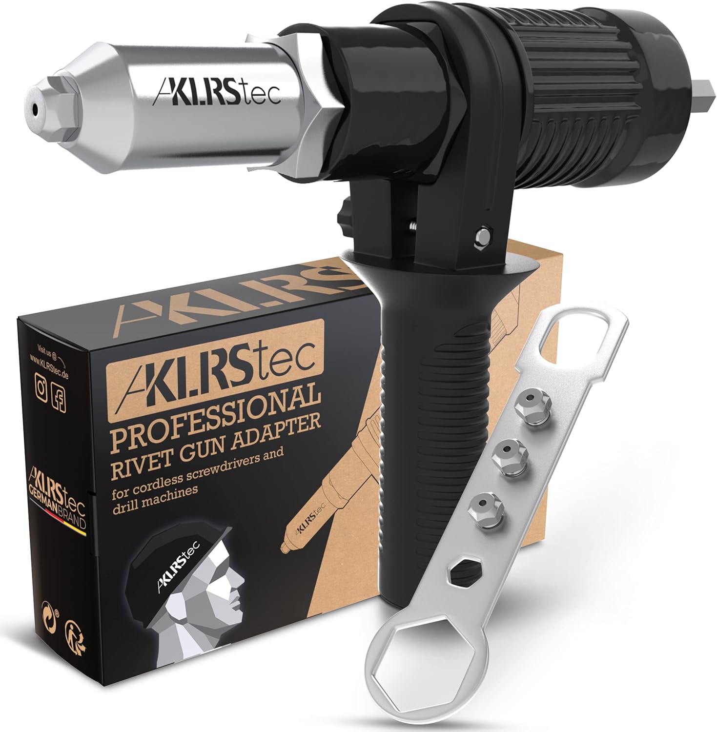 KLRStec Professional Rivet Gun Adapter - Pop Riveter Attachment for Cordless Screwdrivers and Drills - Easy Processing for Pop Rivets