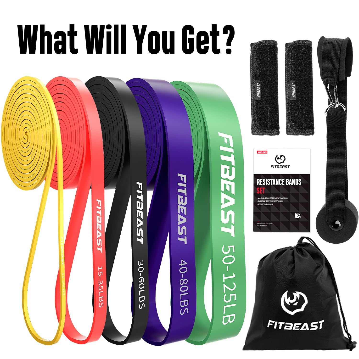 FitBeast Pull Up Bands Set, 5 Different Levels Resistance Band Pull Up for Calisthenics, CrossFit, Powerlifting, Muscle Toning, Yoga, Stretch
