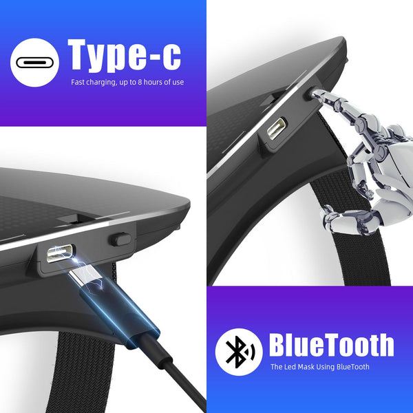 megoo LED Mask with Bluetooth Design Customized Programmable by APP,Halloween LED Luminous Mask for Costume Halloween DJ Masquerade Rave Cosplay Birthday Party