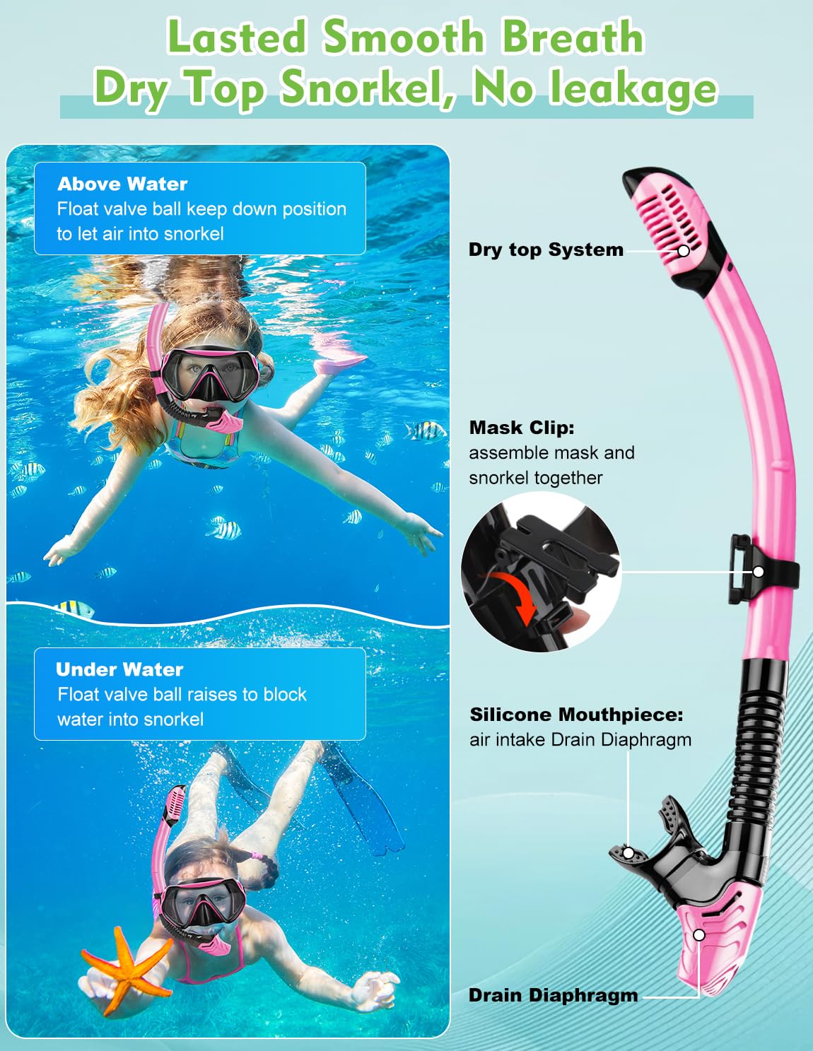 Hydomi Snorkel Set Adults 180° Panoramic Anti-Fog Snorkel Mask with Dry Top Valve, Leak-Proof Tempered Glass Diving Set for Swimming Snorkeling, Travel-Friendly Kit with Adjustable Straps