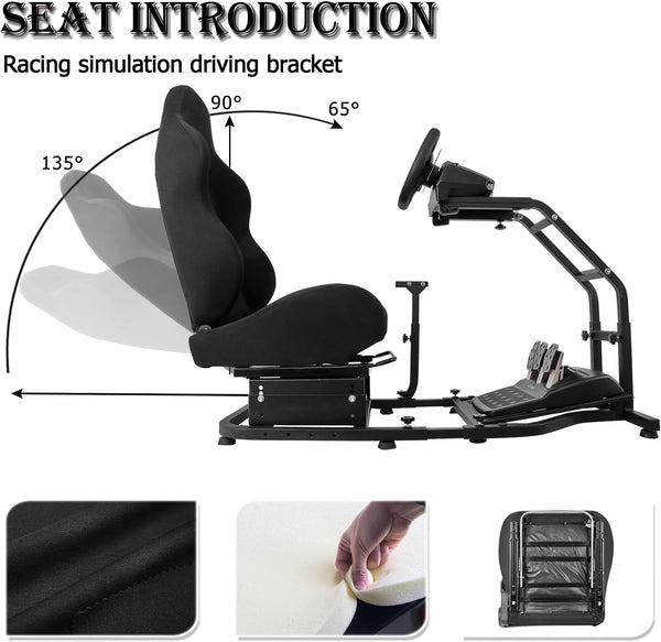 Minneer Racing Simulator Cockpit with Gaming Seat(Black) Stand-Up Fit for Logitech Fanatec Thrustmaster G29, G27, G25, G923 Adjustable Gaming Steering Wheel Stand Without Wheel and Pedals