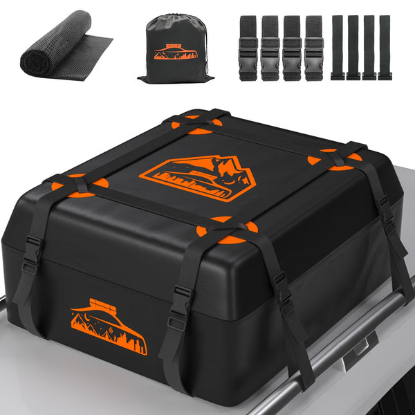 BOYUJK Car Roof Bag - 20 Cubic/566L, Waterproof, No Rack Needed, Anti-Slip Mat & 6 Heavy-Duty Straps, Folding Soft Roof Box (Blue, 566L)