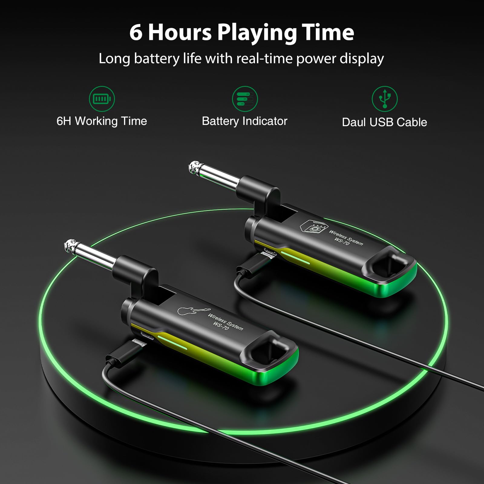 Wireless Guitar System,LEKATO Wireless Guitar Transmitter Receiver with 70 Channels,<3ms Low Latency Rechargeable Digital Audio Guitar Cable Cordless Bass Jack Lead for Electric Guitars,Bass,KeyBoard