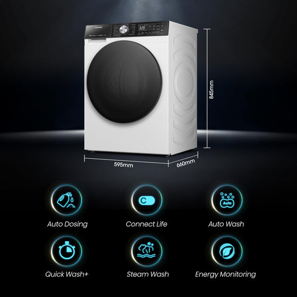Hisense 3 Series WFQA9014EVJM Freestanding 9 KG Front Load Washing Durable Inverter Machine Steam Wash Quick Wash 15 Washing Programs 1400 RPM White- Energy Rating A