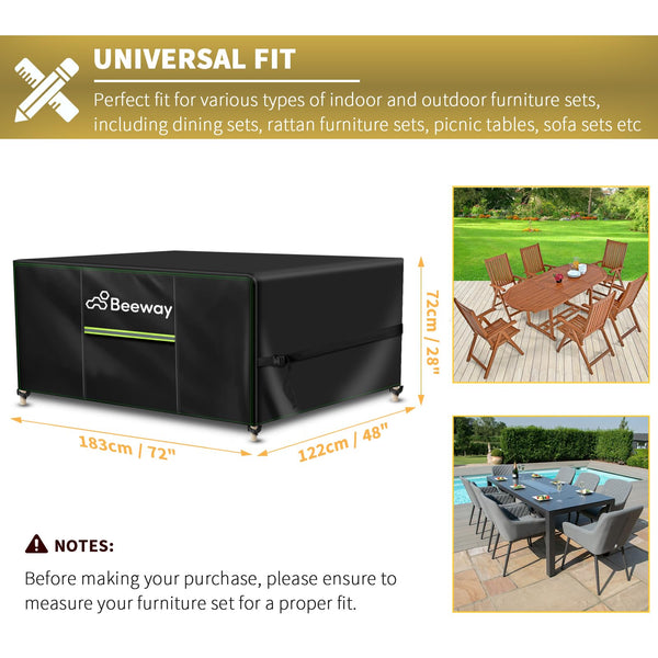 BEEWAY Garden Furniture Cover With Air Vent, Waterproof Patio Rattan Sofa Table Chair Set Cover - 420D Oxford Fabric, Windproof - Rectangular 242 x 182 x 100cm