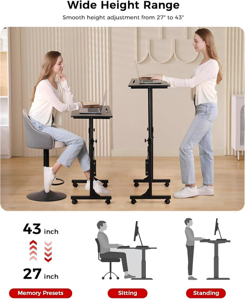 Standing Desk Adjustable Height, Mobile Stand Up Desk with Wheels Small Computer Desks, Home Office Desk, Rolling Desks, Portable Laptop Desk White Standing Table 80 x40 cm Height 70-110 cm