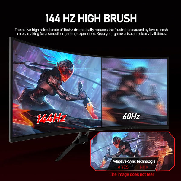 Gawfolk 34 Inch Ultrawide Curved 144Hz Gaming Computer Monitor 1500R PC Screen 21:9 UWQHD (3440x1440),Adaptive Sync,178° Viewing Angle,Display Port、HDMI 2.0, VESA75x75MM-Black