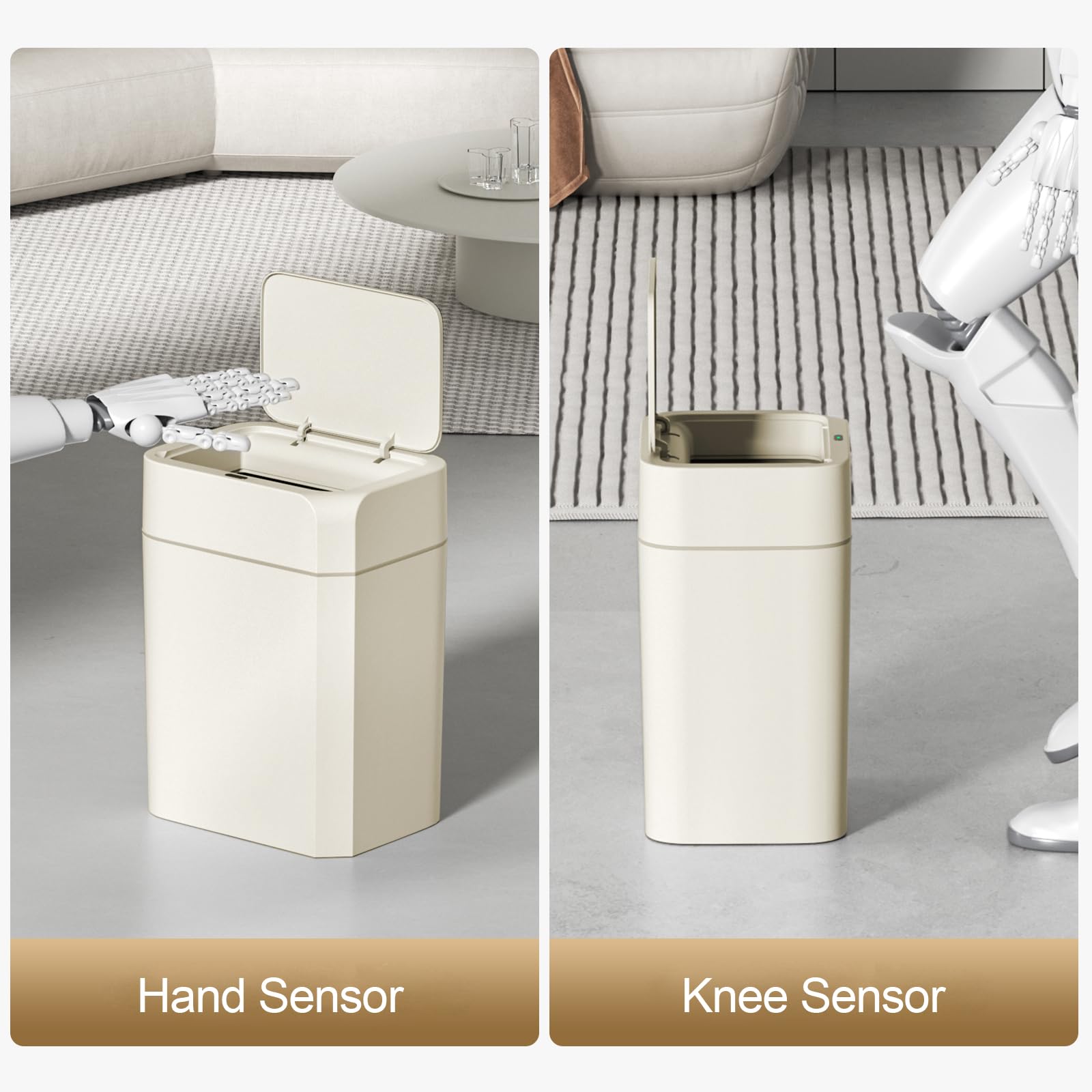 ELPHECO 2 Pack 3.5 Gallon Bathroom Trash Can with Lid Motion Sensor Slim Garbage Can Waterproof Smart Small Trash Bin for Bathroom, Kitchen, Office,