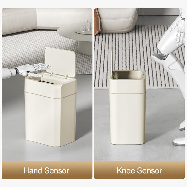 ELPHECO 2 Pack 3.5 Gallon Bathroom Trash Can with Lid Motion Sensor Slim Garbage Can Waterproof Smart Small Trash Bin for Bathroom, Kitchen, Office,