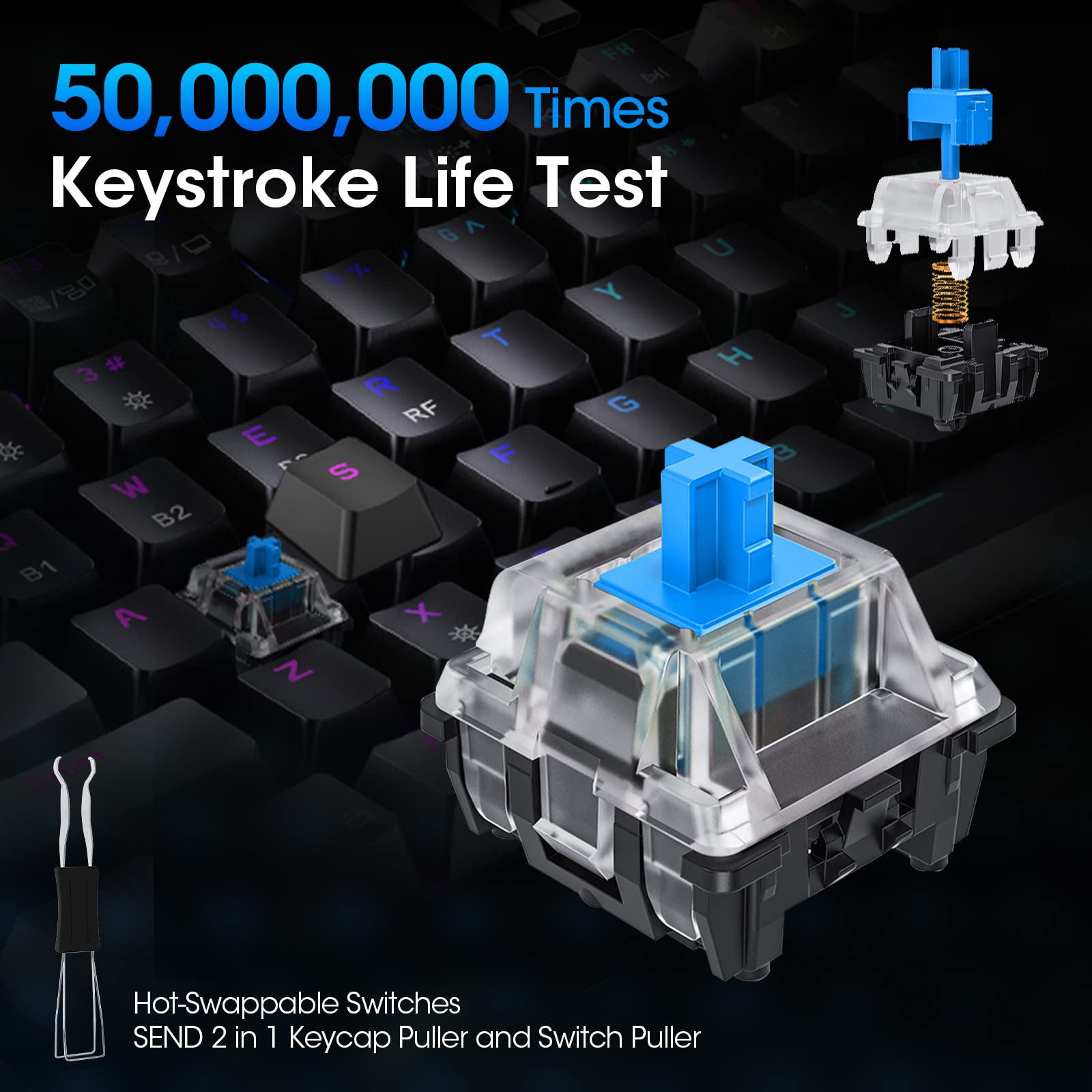 KOORUI Gaming Keyboards, 26 RGB Backlit Mechanical Keyboard Wired 104 Keys Full Size UK Layout with Blue Switch Gamer Keyboards for Windows MacOS Linux