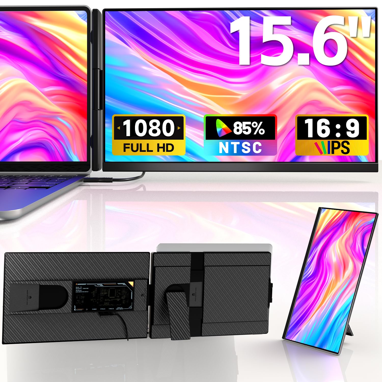 hualink Laptop Screen Extender Monitor - 14 Inch IPS FHD 1080P HDMI/USB-A/Type-C Laptop Monitor Extender,Portable Monitor for Laptops 13-17"(Maximum Length: 15.74") for Windows Mac Android Switch