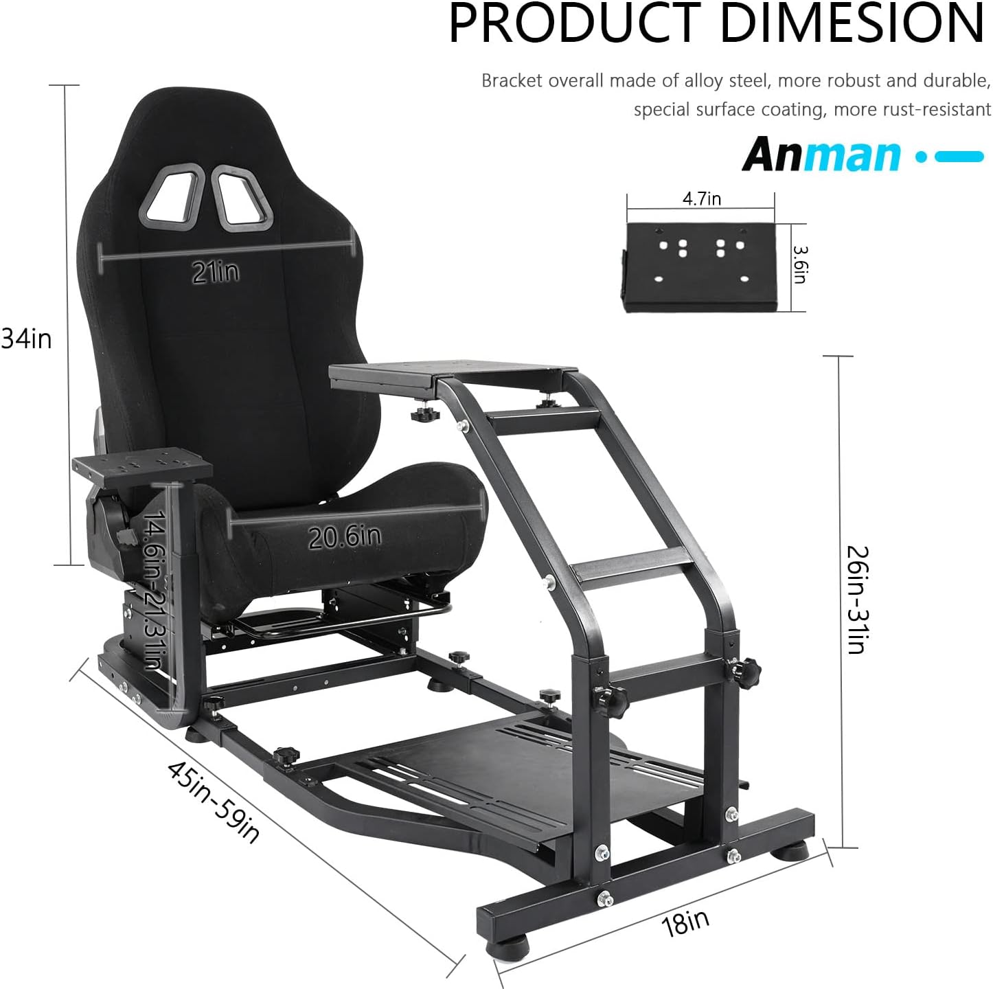 Anman Racing Simulator Cockpit Height Adjustable Racing Wheel Frame Gaming Compatible with Logitech G25, G27, G29, G920 Gaming Cockpit G25/G27/G29/G920 Wheel Handbrake Shifter and Pedals Not Included